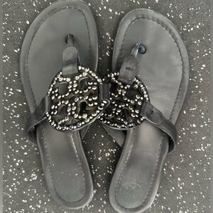 Tory Burch miller size 6 black matte rhinestone